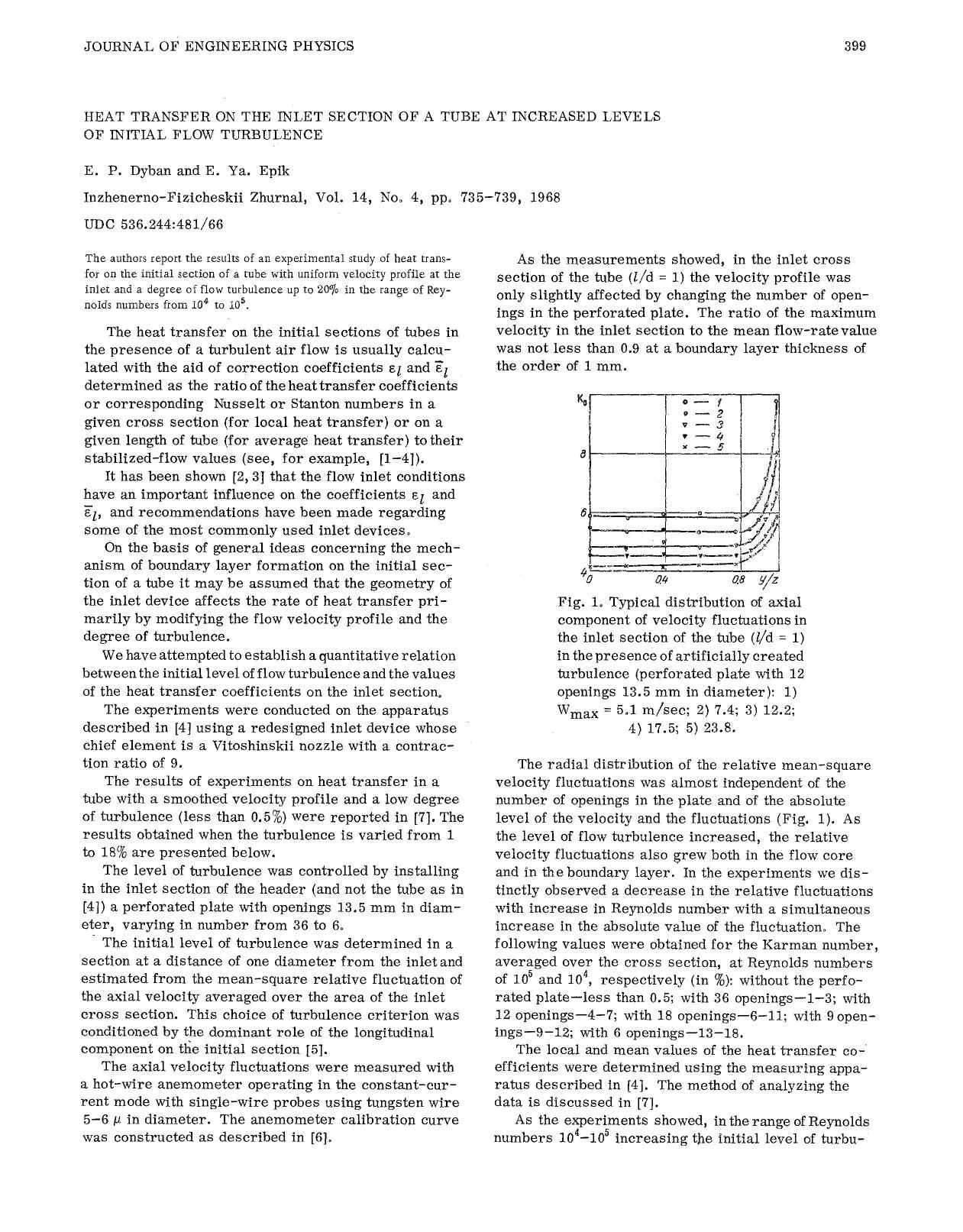 Heat transfer on the inlet section of a tube at increased levels of initial flow turbulence by Unknown