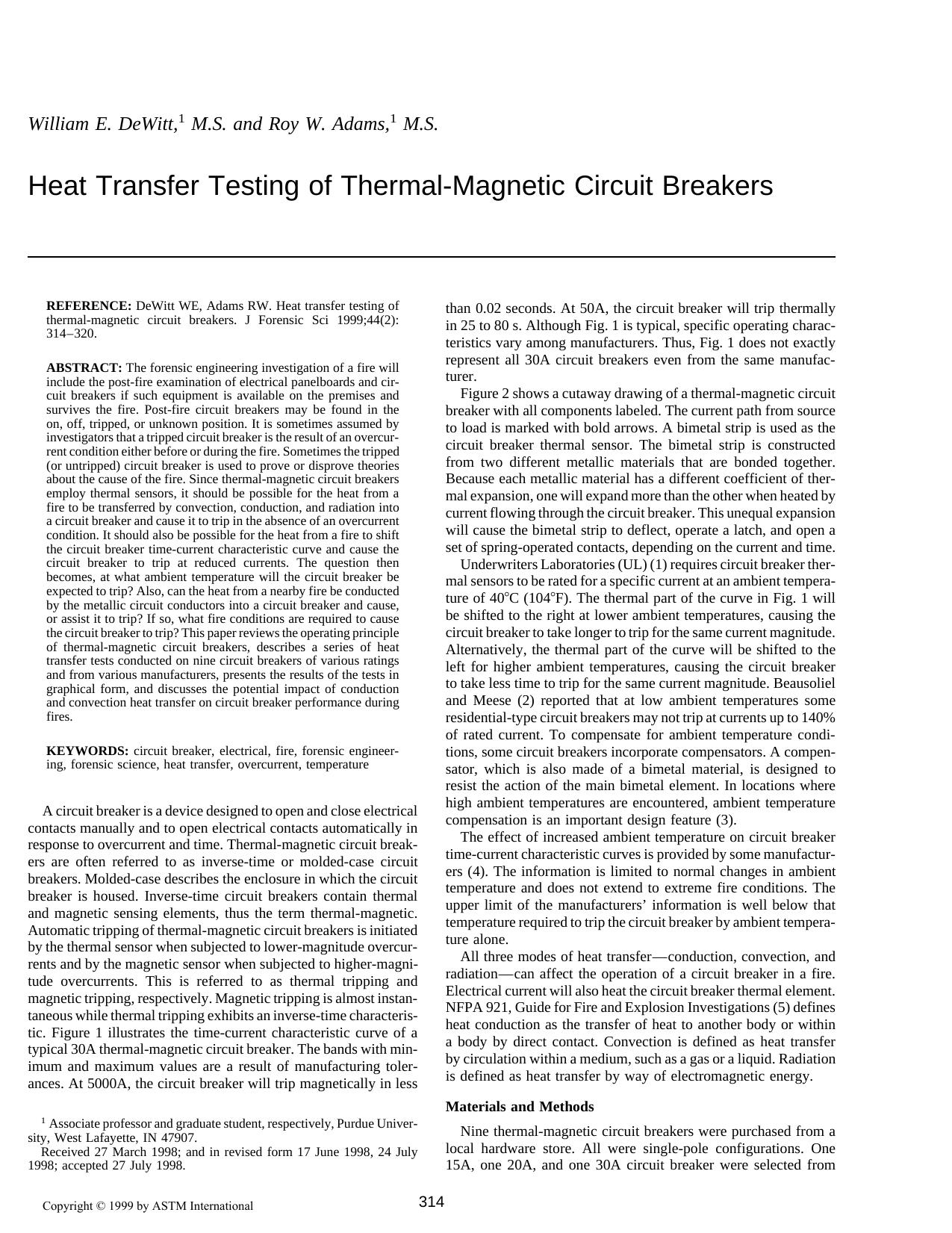 Heat transfer testing of thermal-magnetic circuit breakers by DeWitt WE Adams RW
