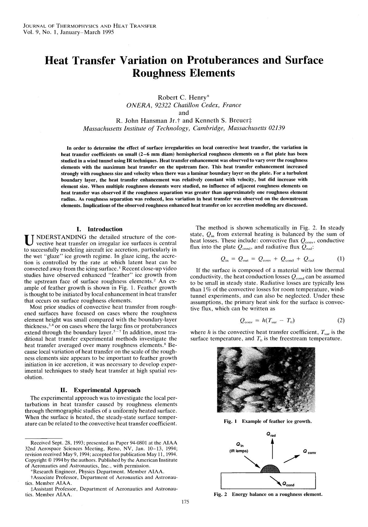 Heat transfer variation on protuberances and surface roughness elements by Unknown
