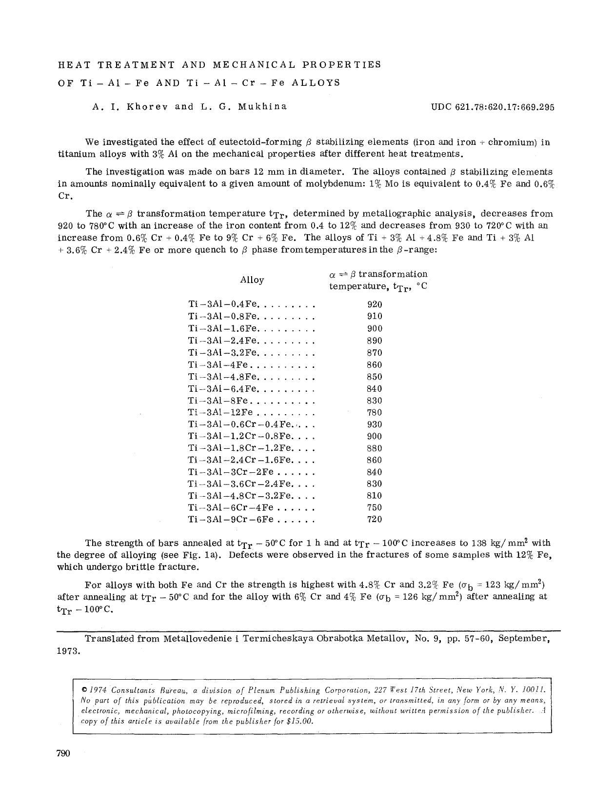 Heat treatment and mechanical properties of Ti−Al−Fe and Ti−Al−Cr−Fe alloys by Unknown