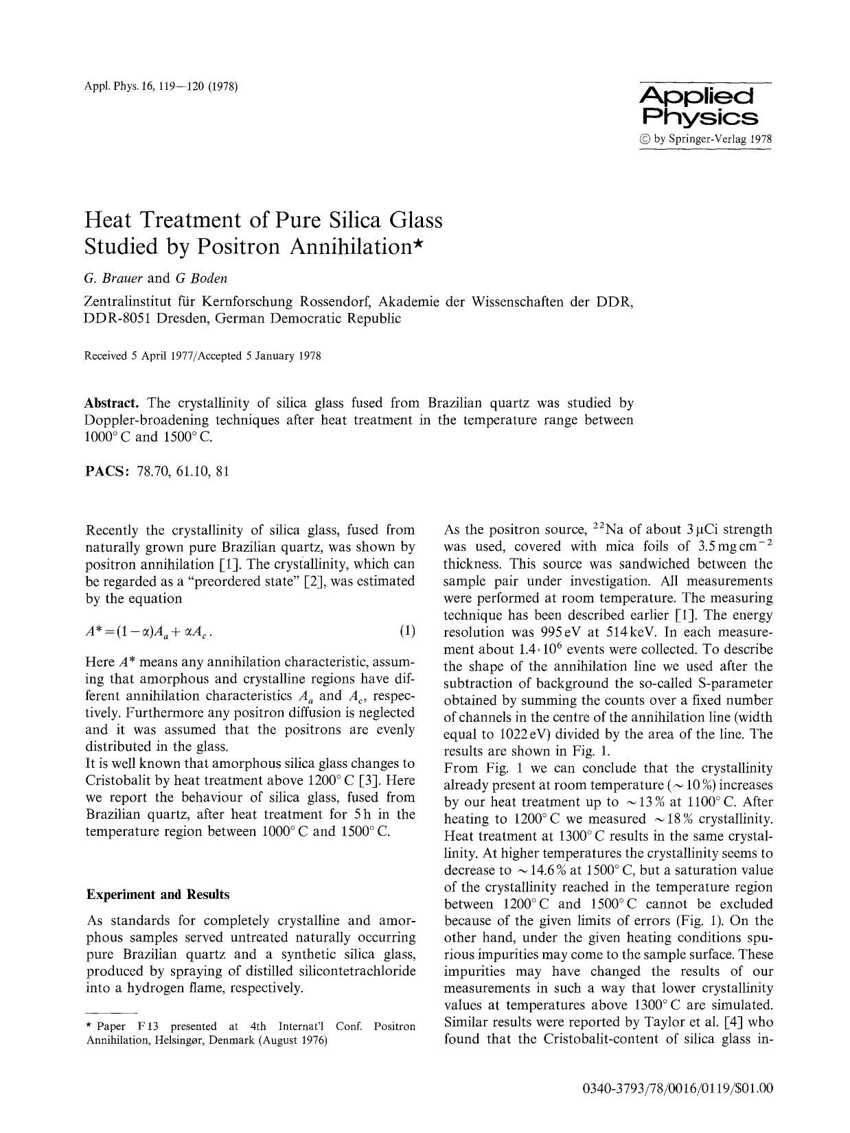 Heat treatment of pure silica glass studied by positron annihilation by Unknown