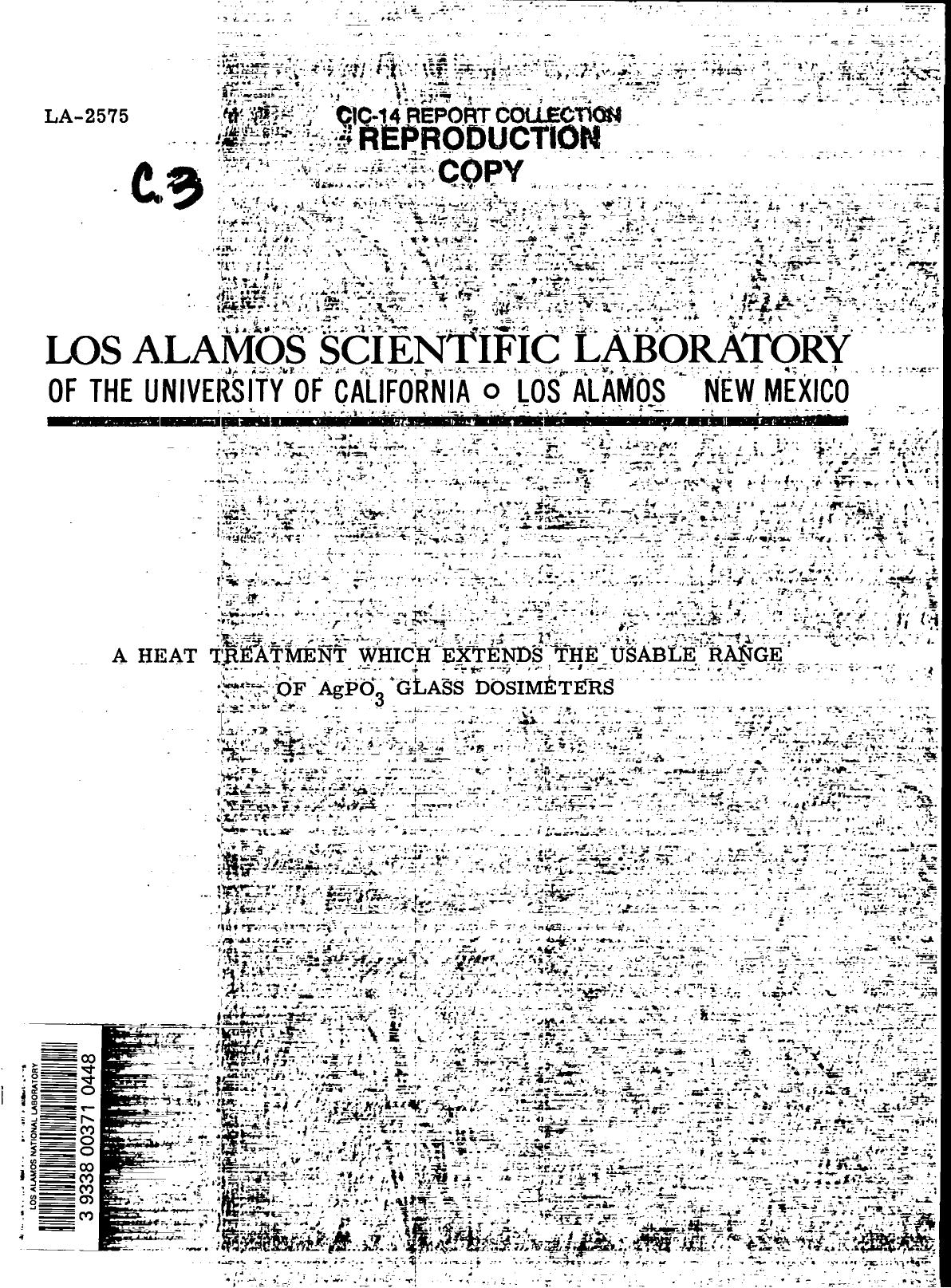 Heat treatment which extends the usable range of AgPO[sub 3] glass dosimeters LA-2575 by LANL Research Library LWW Project