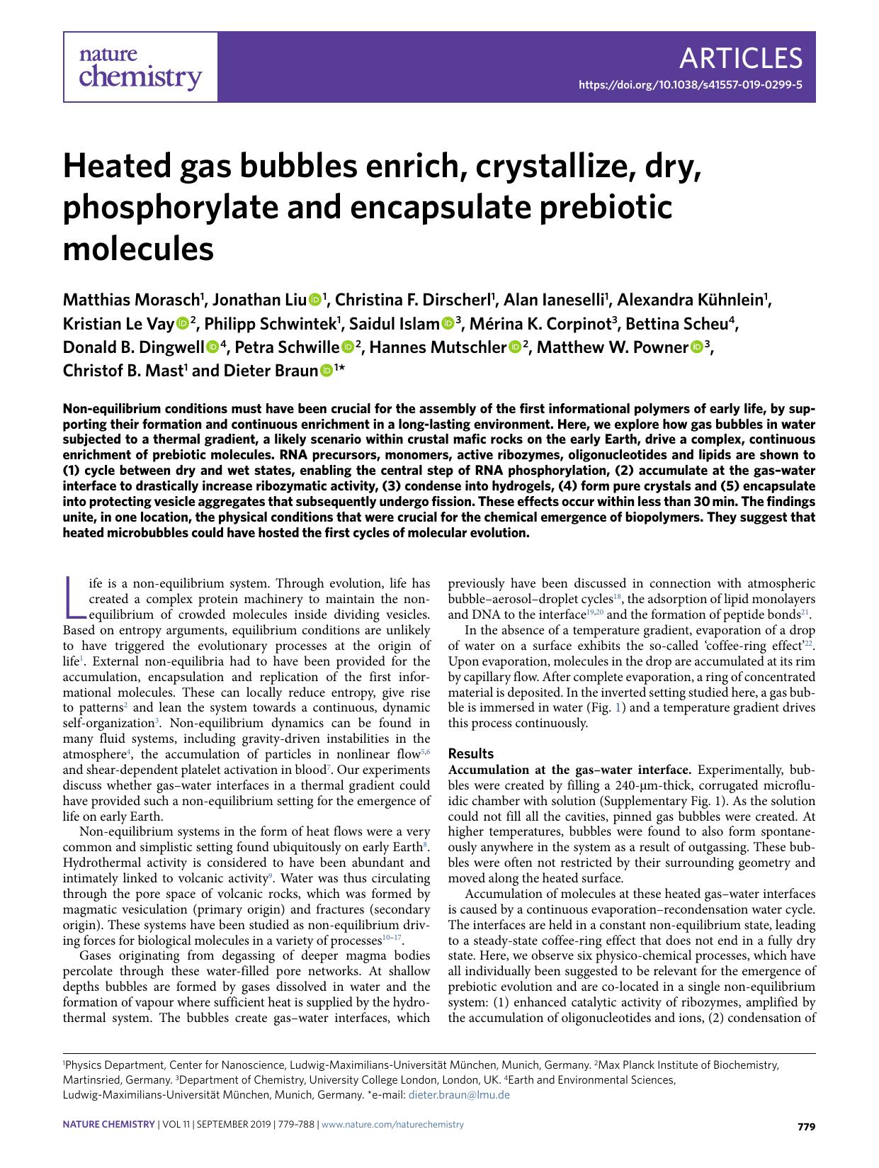 Heated gas bubbles enrich, crystallize, dry, phosphorylate and encapsulate prebiotic molecules by unknow