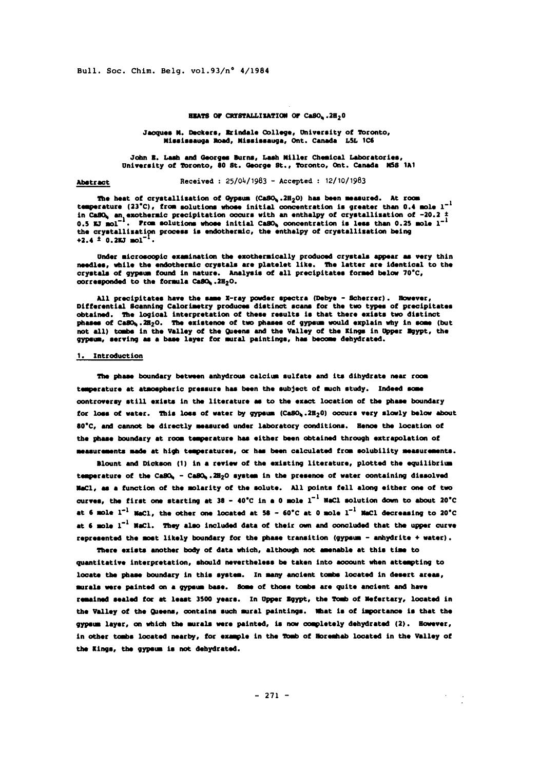 Heats of Crystallization of CaSO4.2H2O by Unknown
