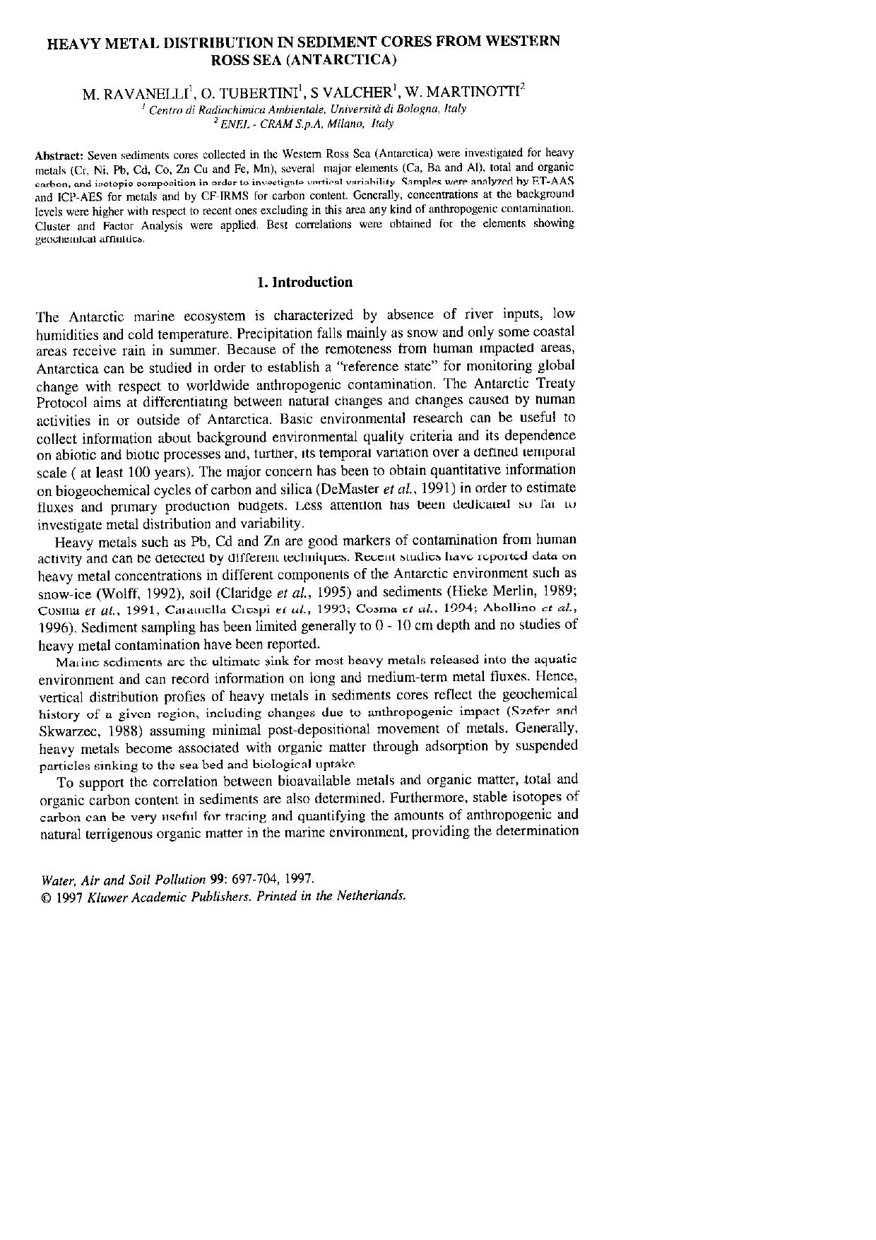 Heavy Metal Distribution in Sediment Cores from Western Ross Sea (Antarctica) by Unknown