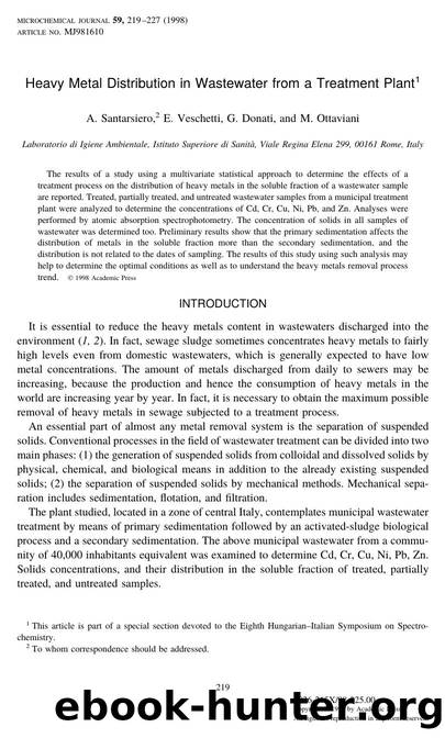 Heavy Metal Distribution in Wastewater from a Treatment Plant by Santarsiero A. et al