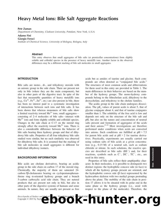 Heavy Metal Ions: Bile Salt Aggregate Reactions by Petr Zuman Adamo Fini & Giorgio Feroci