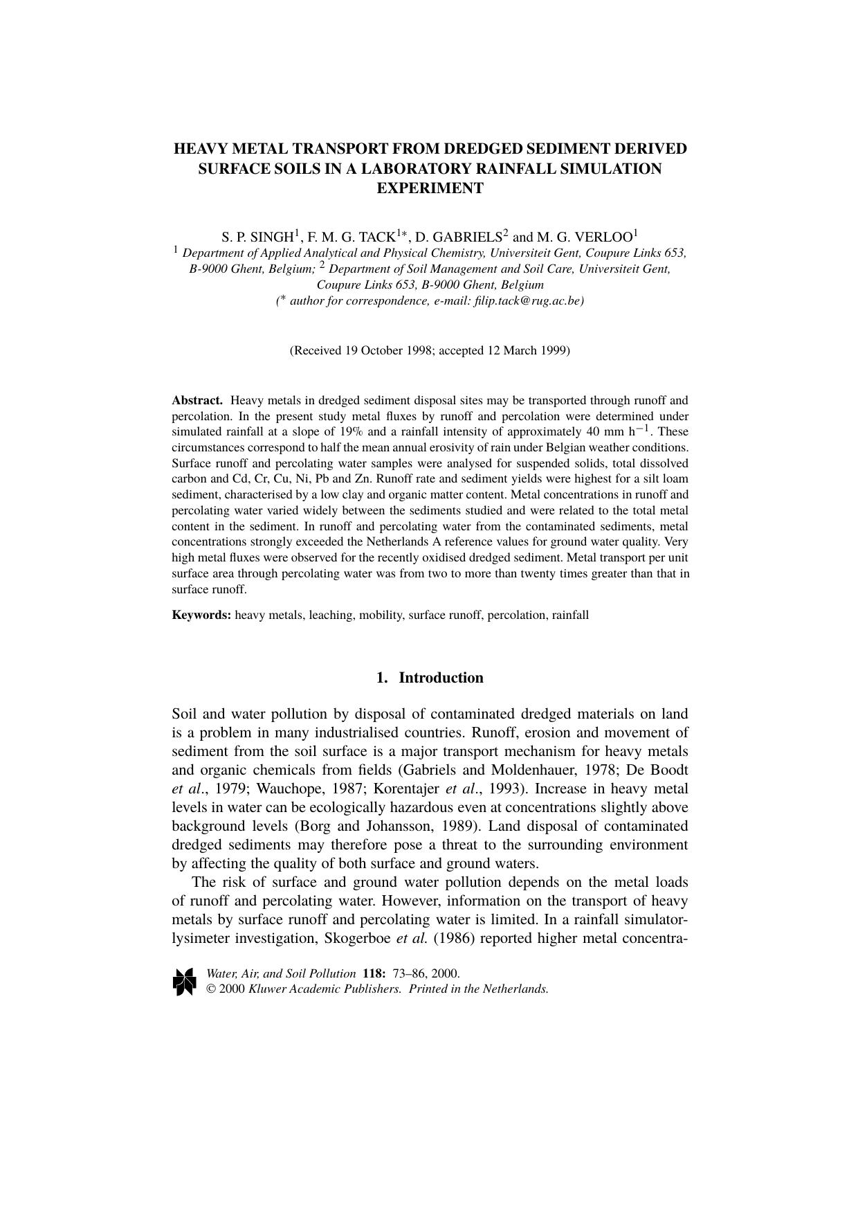 Heavy Metal Transport from Dredged Sediment Derived Surface Soils in a Laboratory Rainfall Simulation Experiment by Unknown