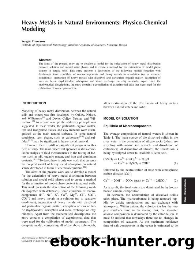 Heavy Metals in Natural Environments: Physico-Chemical Modeling by Sergey Pivovarov
