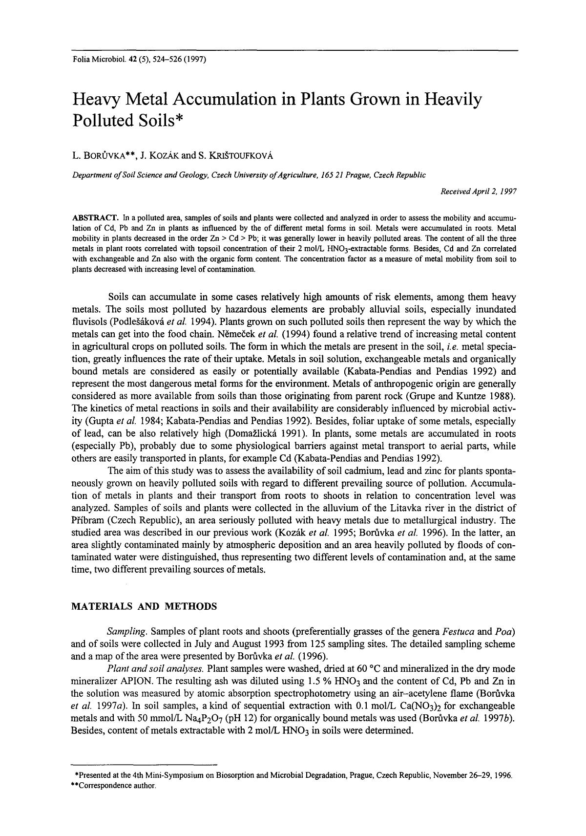 Heavy metal accumulation in plants grown in heavily polluted soils by Unknown