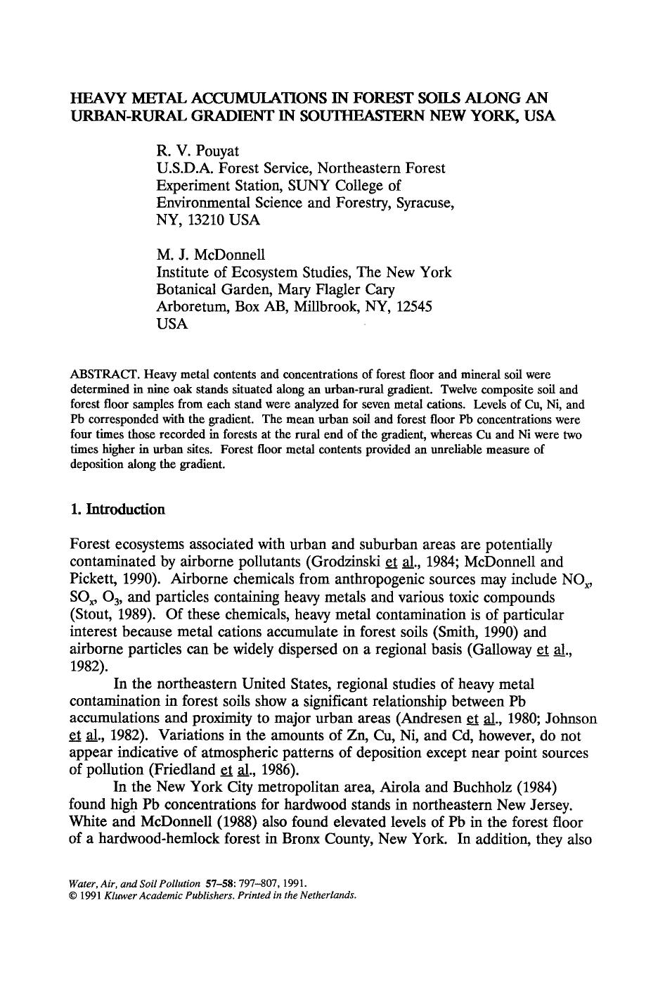 Heavy metal accumulations in forest soils along an urban- rural gradient in Southeastern New York, USA by Unknown
