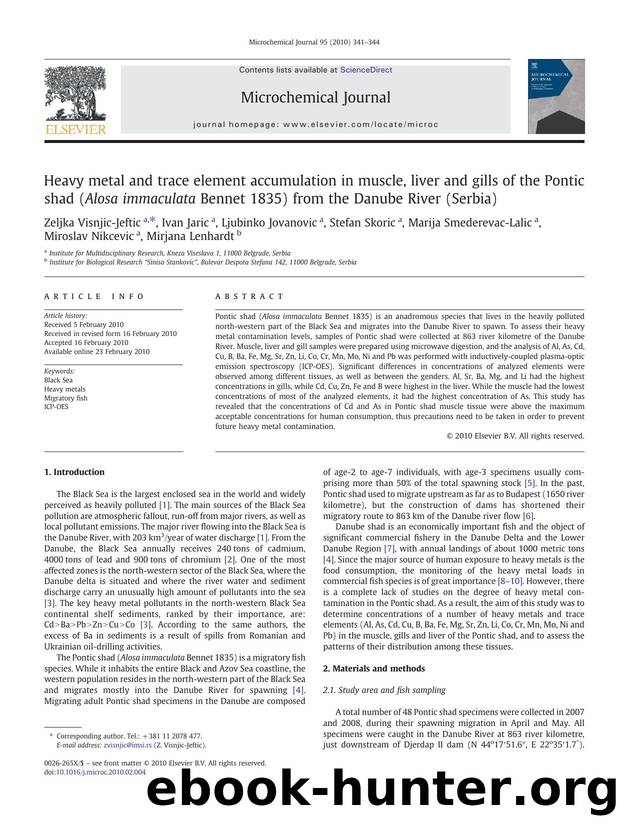 Heavy metal and trace element accumulation in muscle, liver and gills of the Pontic shad (Alosa immaculata Bennet 1835) from the Danube River (Serbia) by unknow