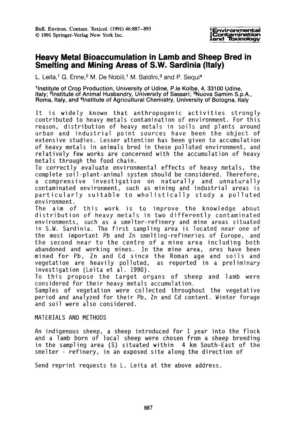 Heavy metal bioaccumulation in lamb and sheep bred in smelting and mining areas of S.W. sardinia (Italy) by Unknown
