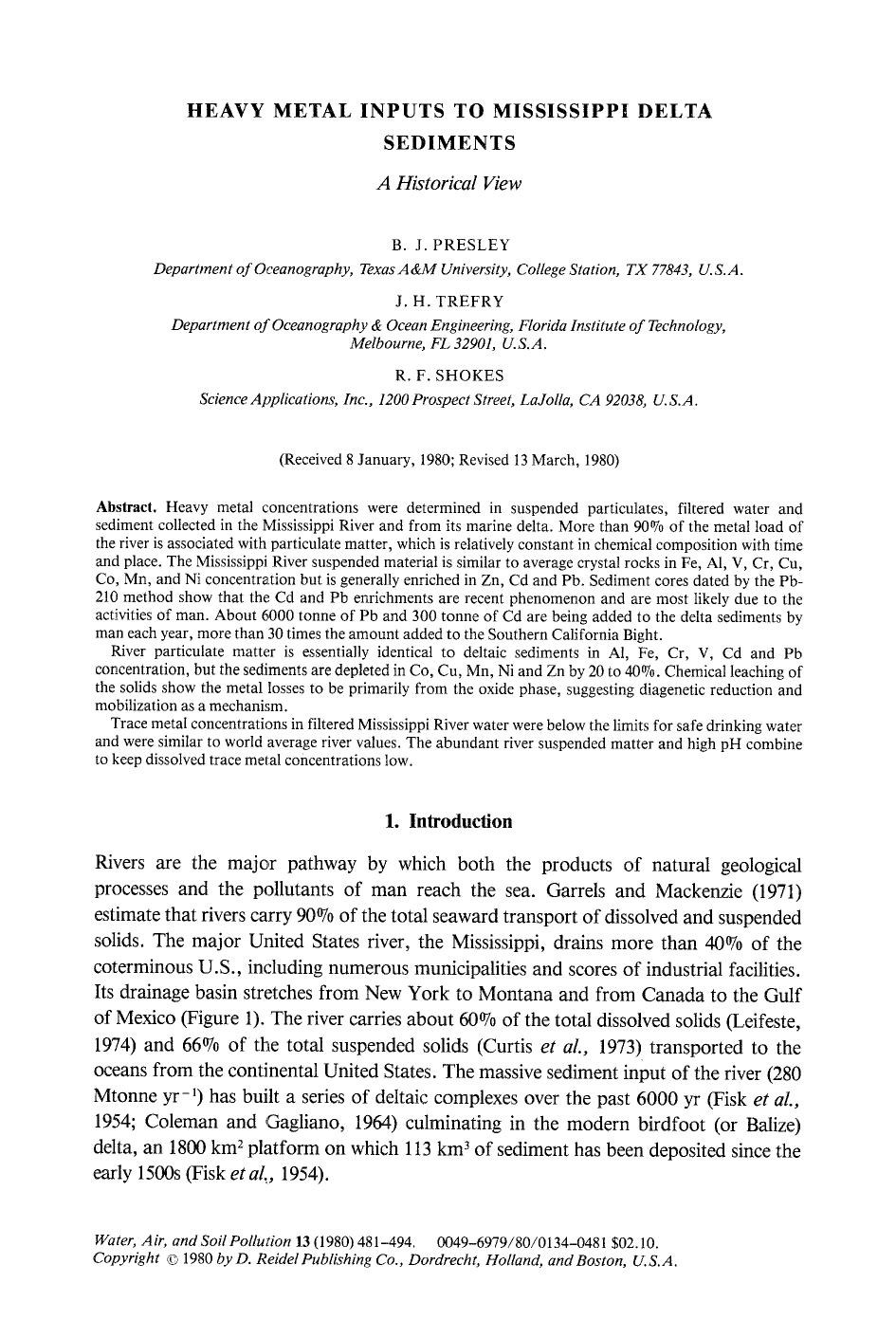 Heavy metal inputs to Mississippi Delta sediments by Unknown
