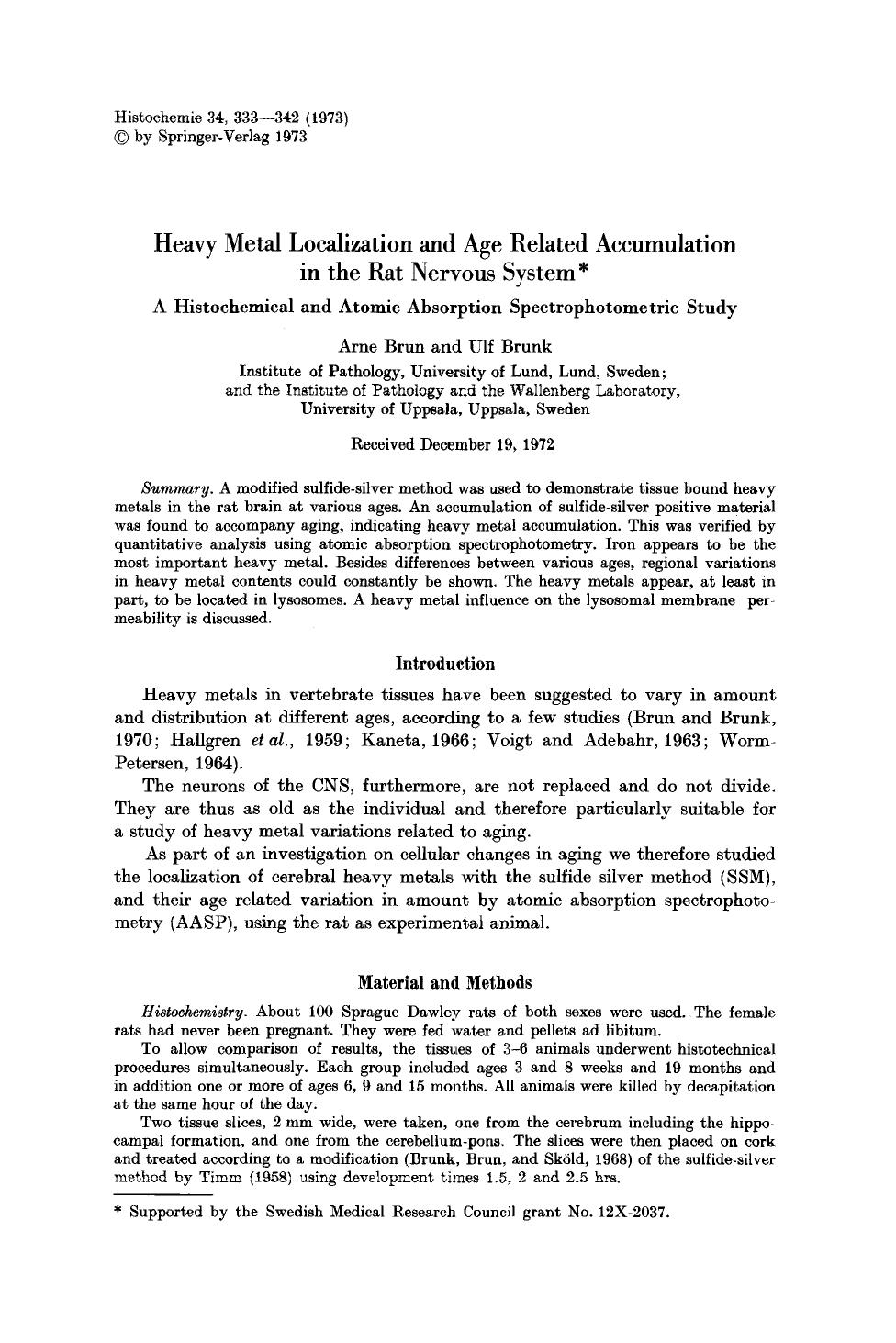 Heavy metal localization and age related accumulation in the rat nervous system by Unknown