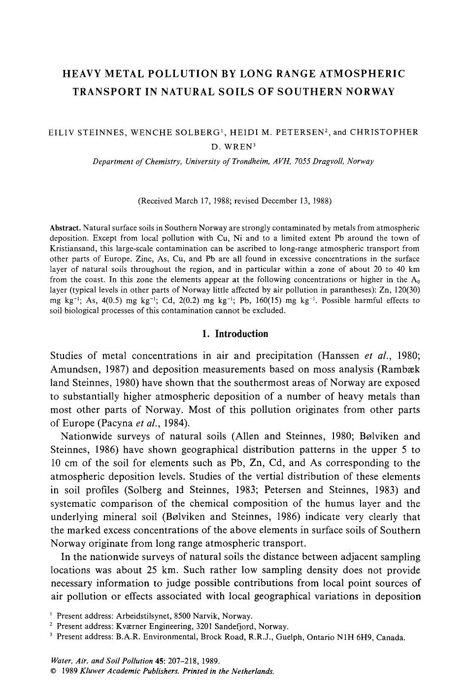 Heavy metal pollution by long range atmospheric transport in natural soils of Southern Norway by Unknown