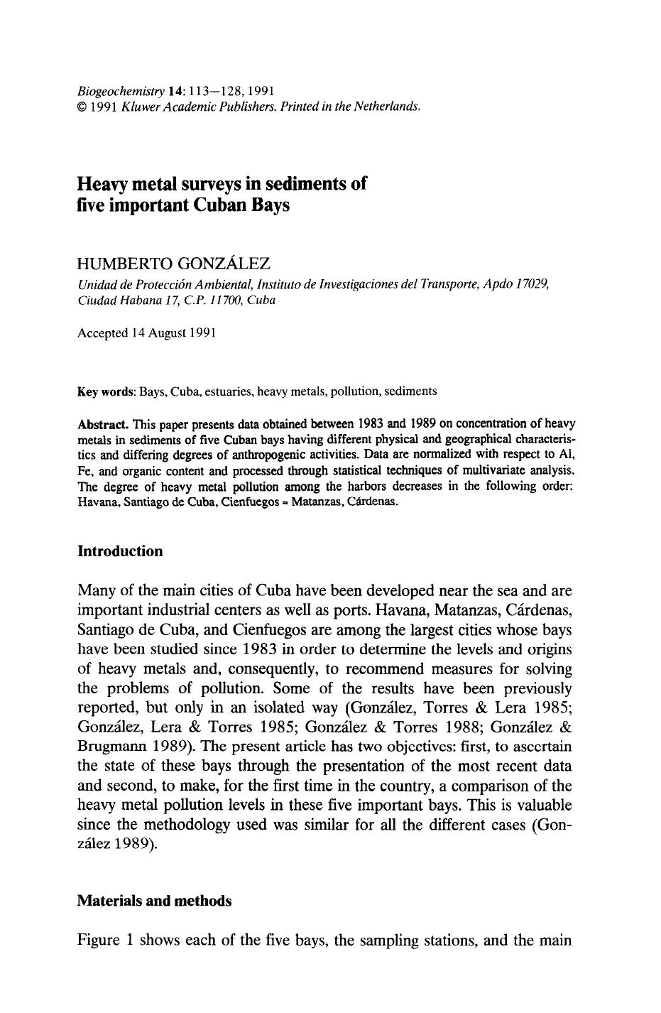 Heavy metal surveys in sediments of five important Cuban bays by Unknown