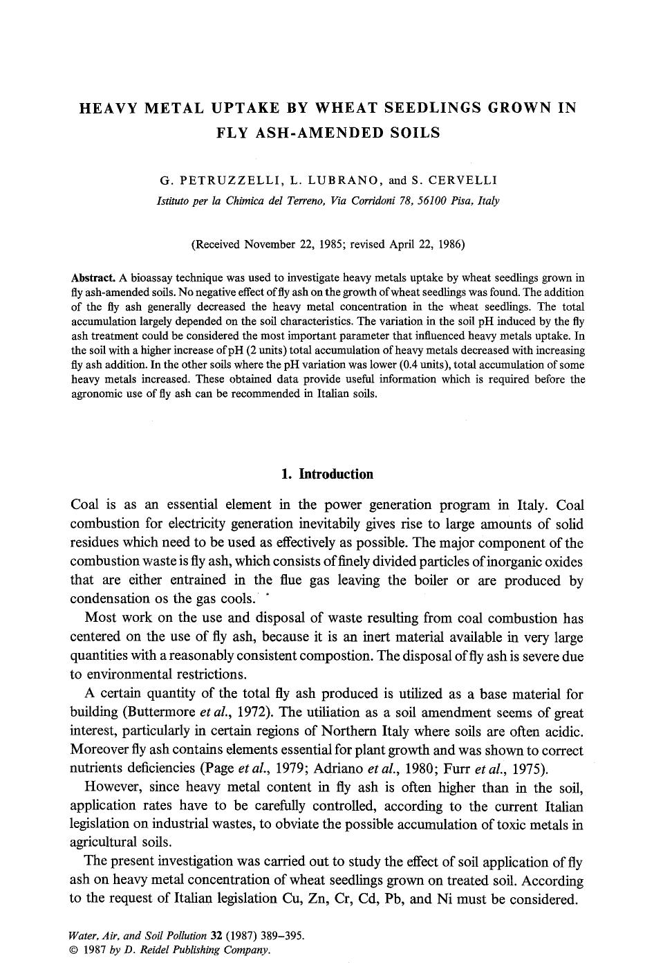 Heavy metal uptake by wheat seedlings grown in fly ash-amended soils by Unknown