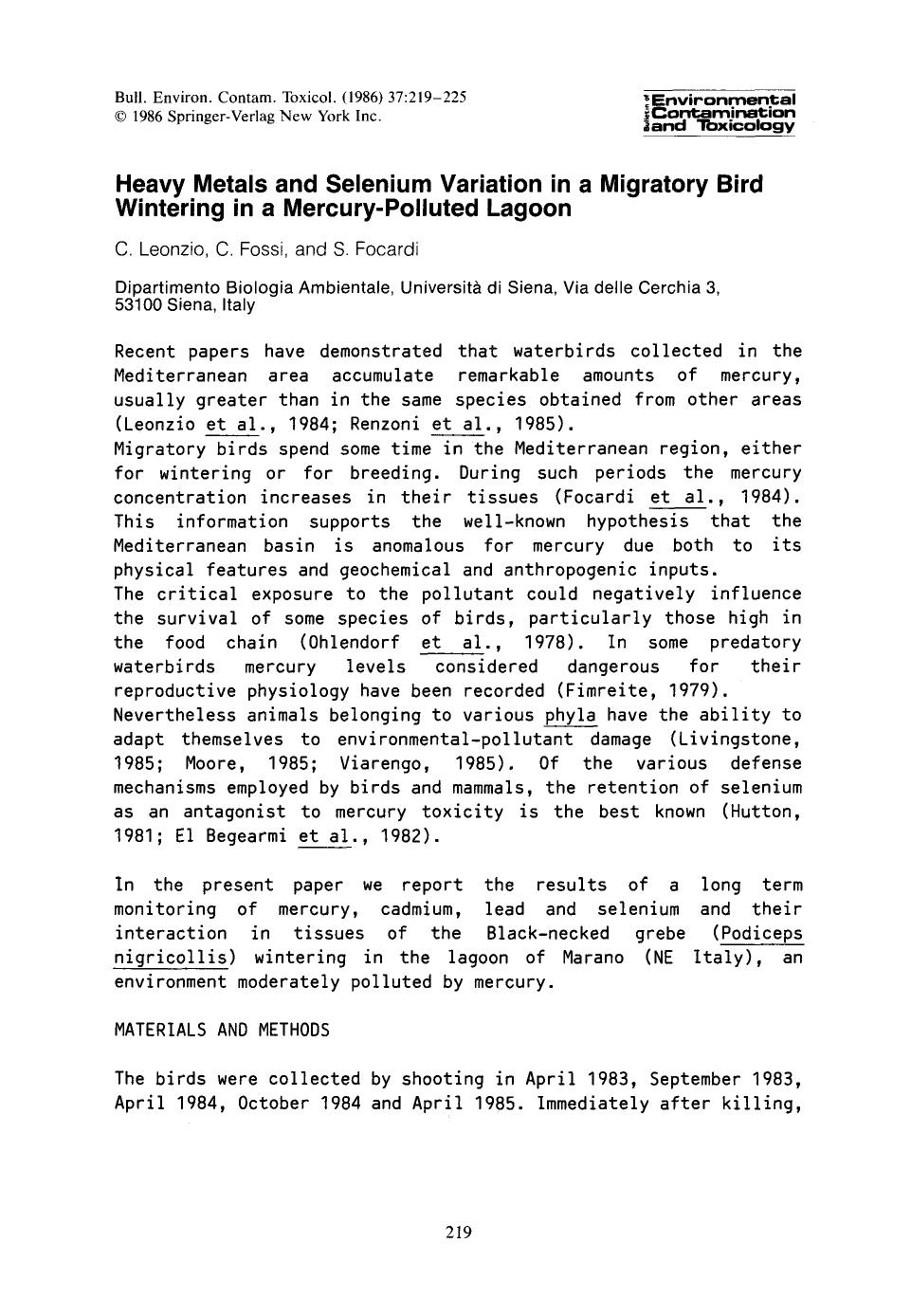Heavy metals and selenium variation in a migratory bird wintering in a mercury-polluted lagoon by Unknown