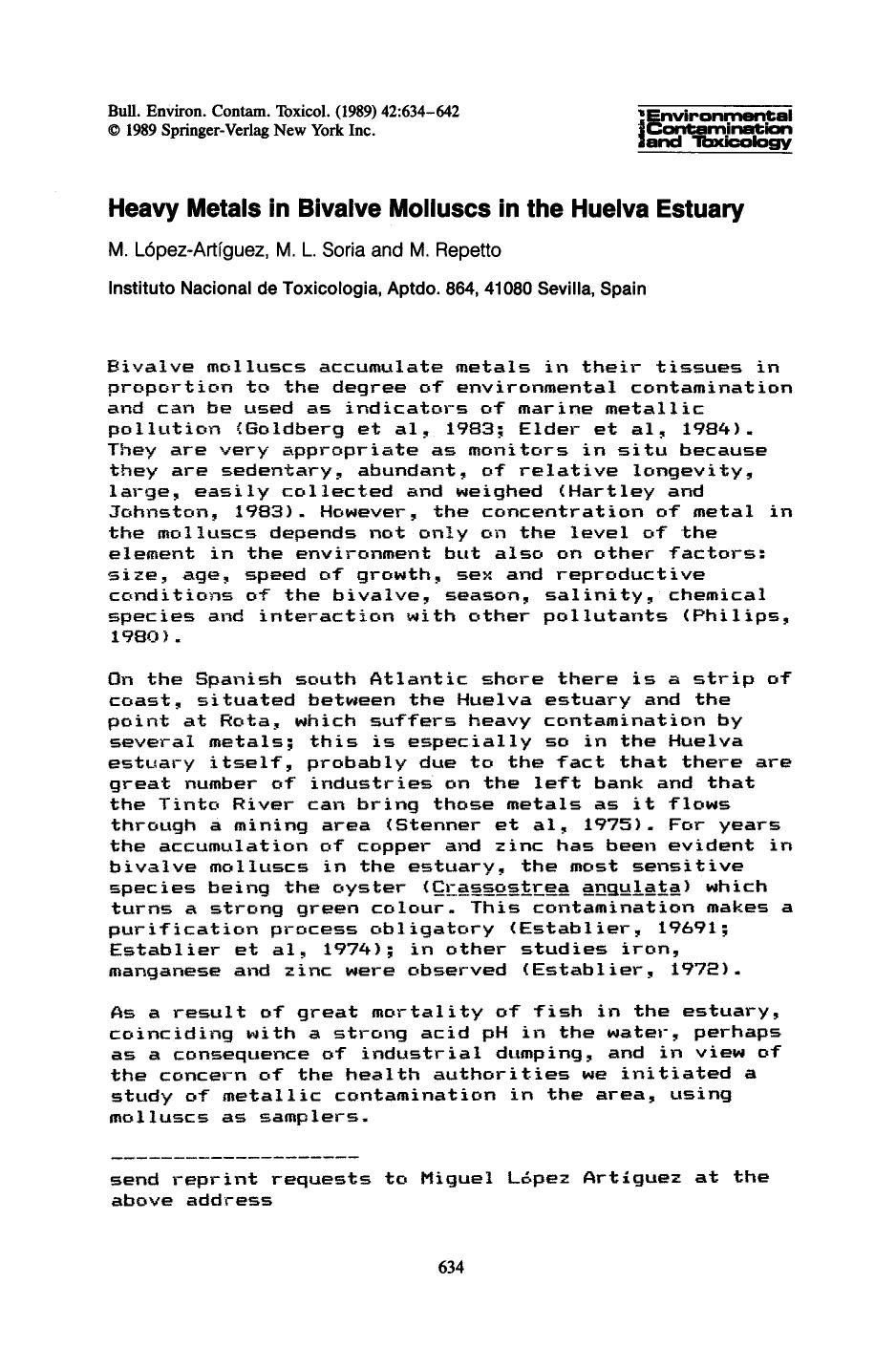 Heavy metals in bivalve molluscs in the huelva estuary by Unknown