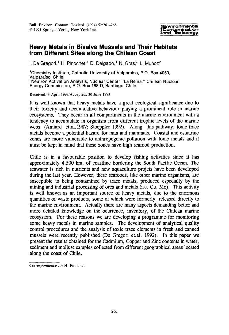 Heavy metals in bivalve mussels and their habitats from different sites along the Chilean Coast by Unknown