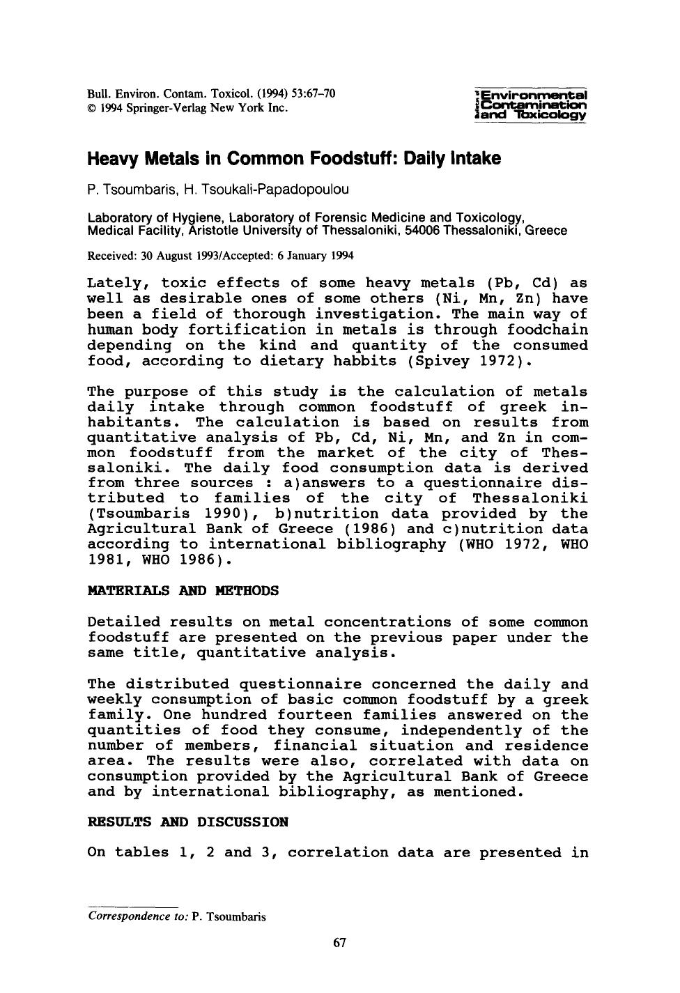 Heavy metals in common foodstuff: Daily intake by Unknown