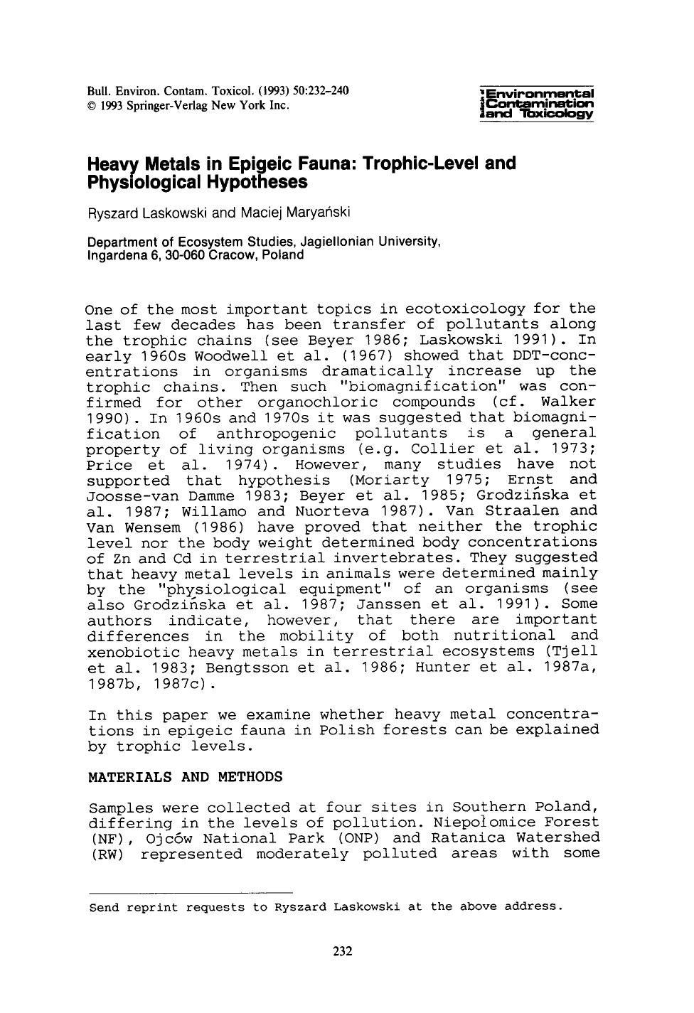 Heavy metals in epigeic fauna: Trophic-level and physiological hypotheses by Unknown