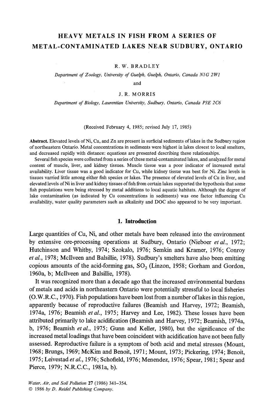 Heavy metals in fish from a series of metal-contaminated lakes near Sudbury, Ontario by Unknown