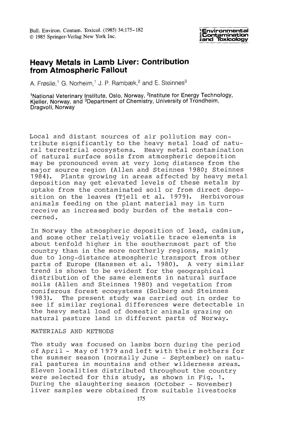 Heavy metals in lamb liver: Contribution from atmospheric fallout by Unknown