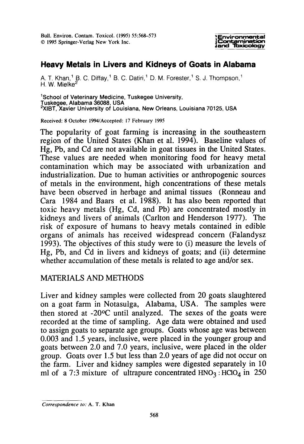Heavy metals in livers and kidneys of goats in Alabama by Unknown