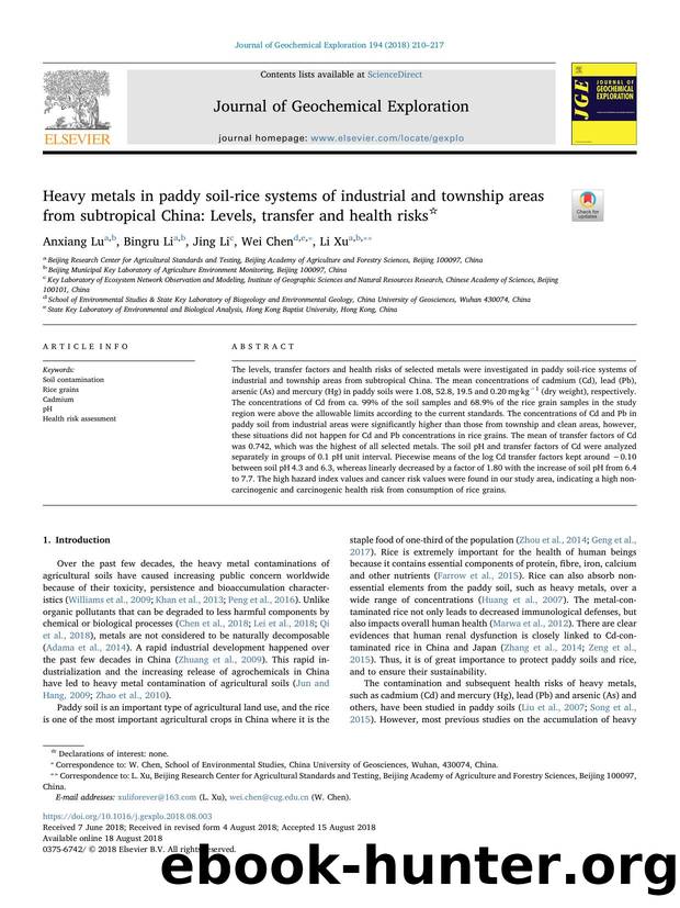 Heavy metals in paddy soil-rice systems of industrial and township areas from subtropical China_ Levels, transfer and health risks by Anxiang Lu & Bingru Li & Jing Li & Wei Chen & Li Xu