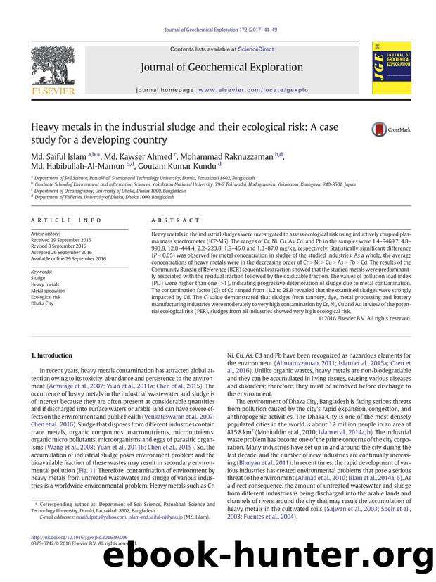 Heavy metals in the industrial sludge and their ecological risk: A case study for a developing country by unknow