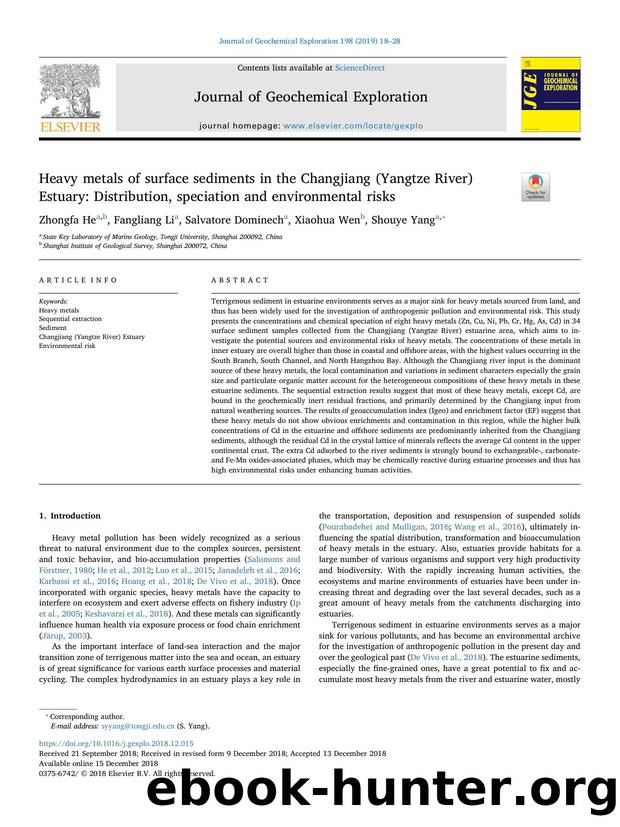 Heavy metals of surface sediments in the Changjiang (Yangtze River) Estuary_ Distribution, speciation and environmental risks by Zhongfa He & Fangliang Li & Salvatore Dominech & Xiaohua Wen & Shouye Yang