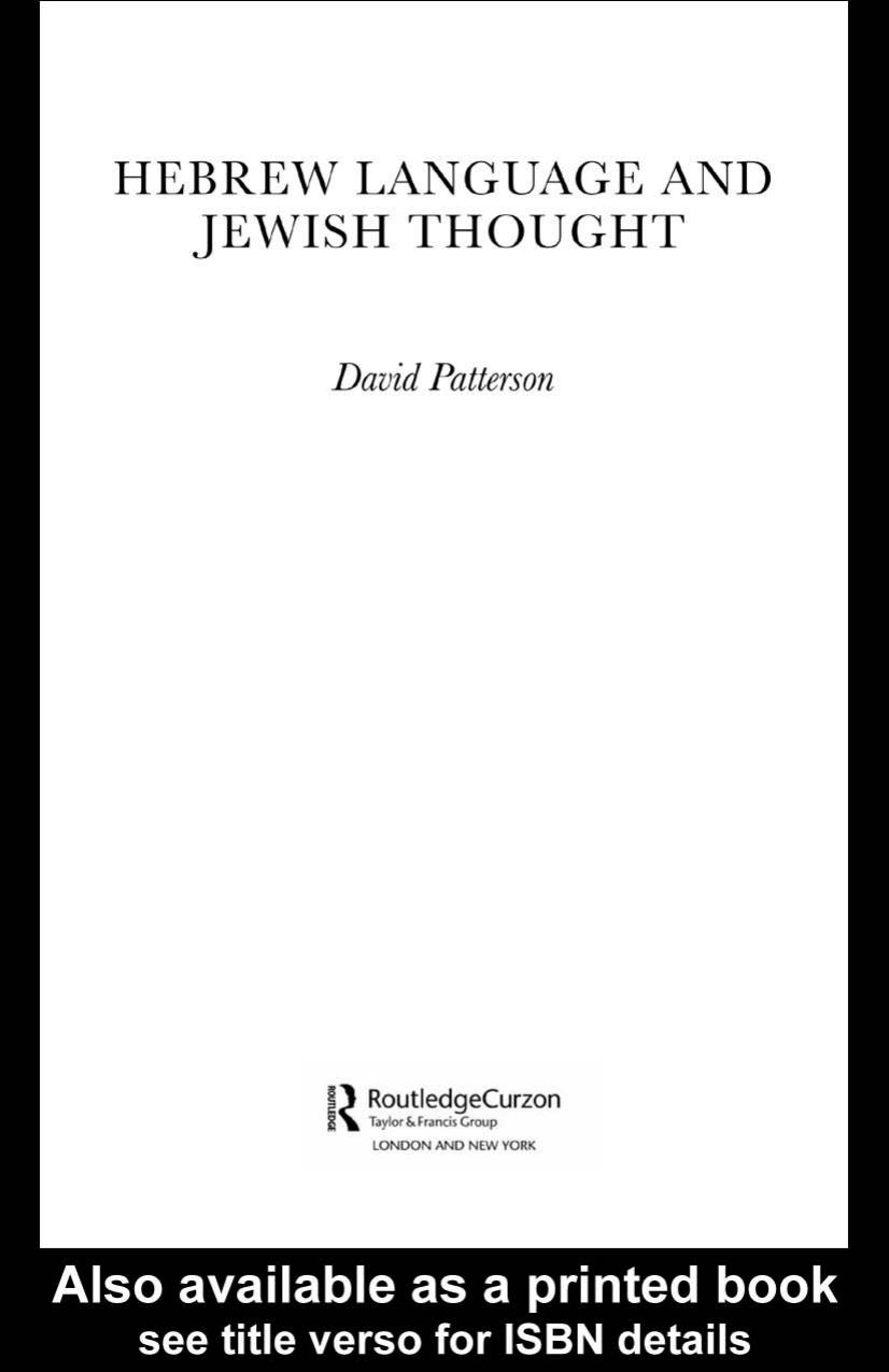 Hebrew Language and Jewish Thought (Routledgecurzon Jewish Studies Series) by David Patterson
