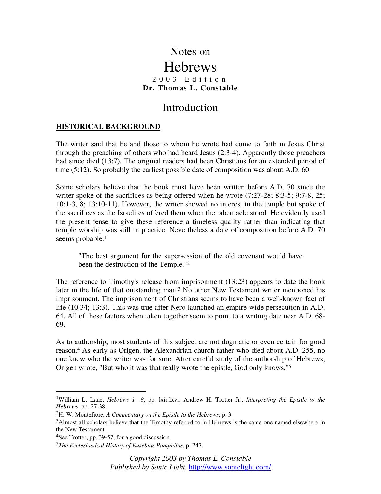 Hebrews by Dr. Thomas L. Constable