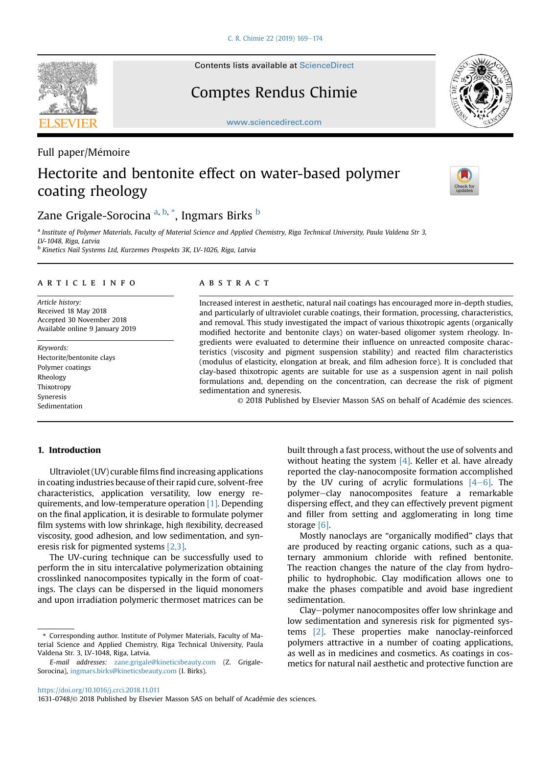 Hectorite and bentonite effect on water-based polymer coating rheology by Zane Grigale-Sorocina & Ingmars Birks