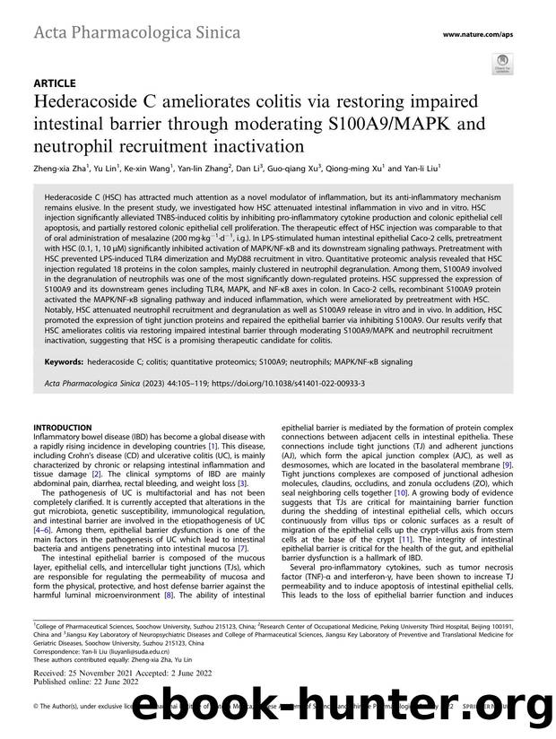Hederacoside C ameliorates colitis via restoring impaired intestinal barrier through moderating S100A9MAPK and neutrophil recruitment inactivation by unknow