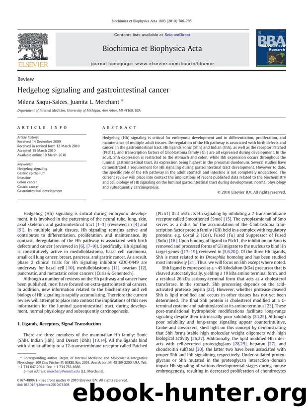 Hedgehog signaling and gastrointestinal cancer by Milena Saqui-Salces; Juanita L. Merchant