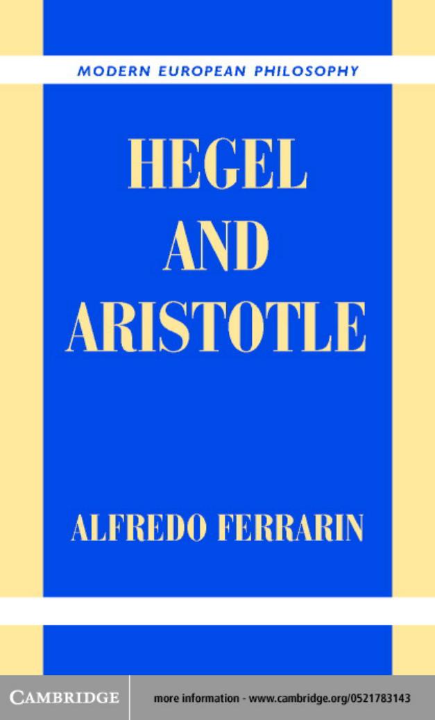Hegel and Aristotle by ALFREDO FERRARIN