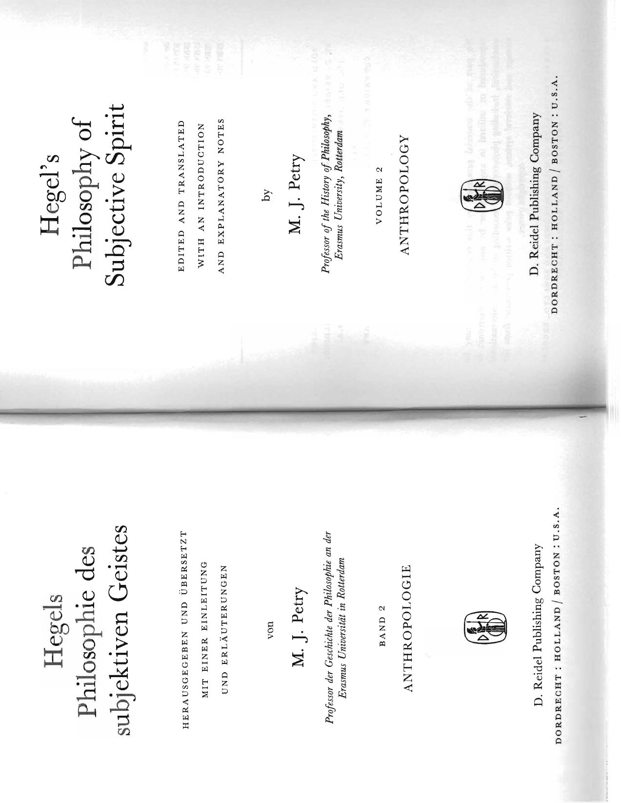 Hegel's Philosophy of Subjective Spirit: A German-English parallel text edition Vol.2: Anthropology by Michael John Petry