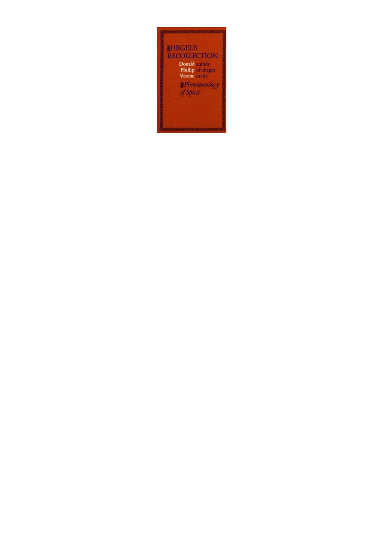 Hegel's recollection : a study of images in the Phenomenology of spirit by Donald Phillip Verene