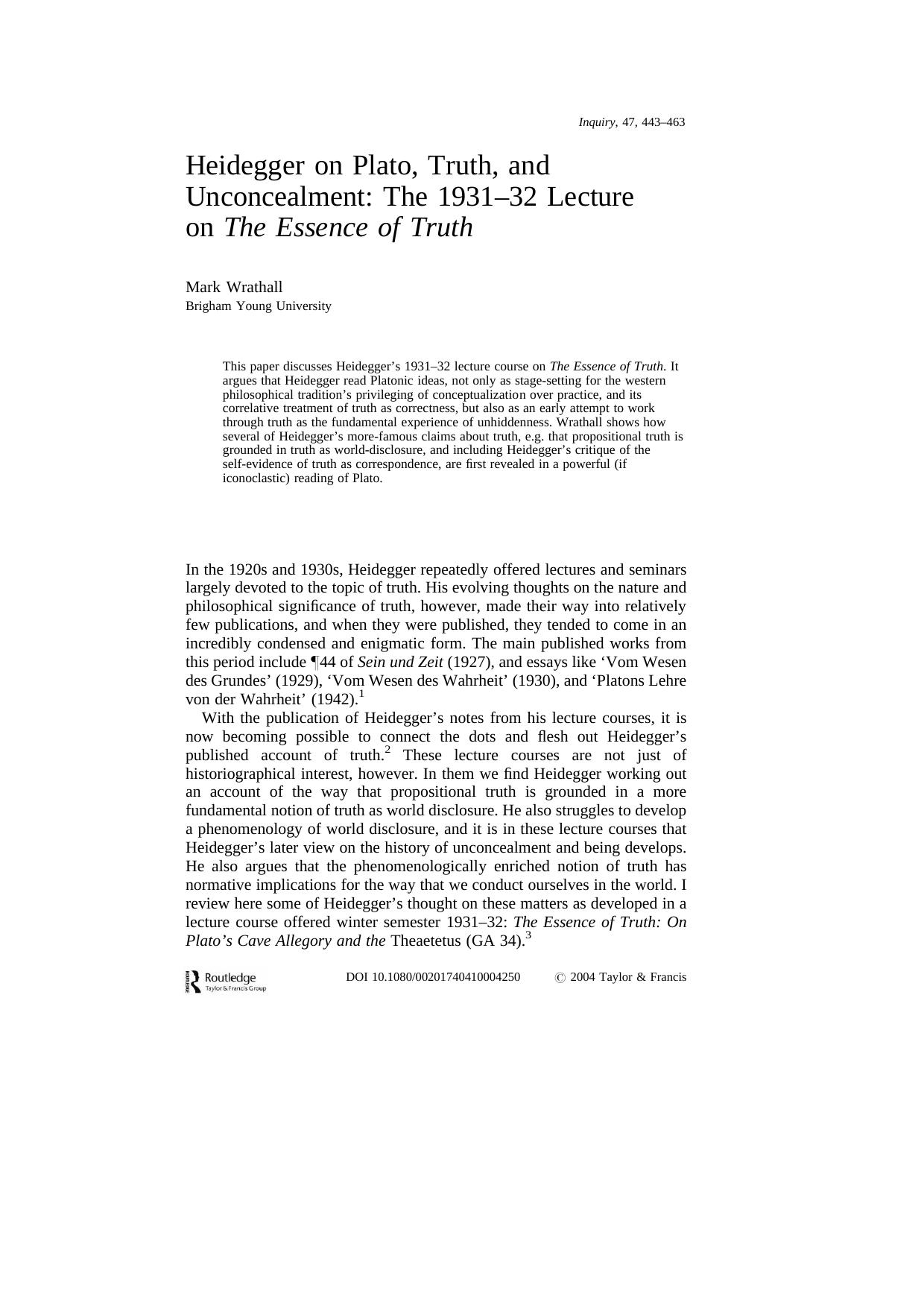 Heidegger On Plato by Wrathall