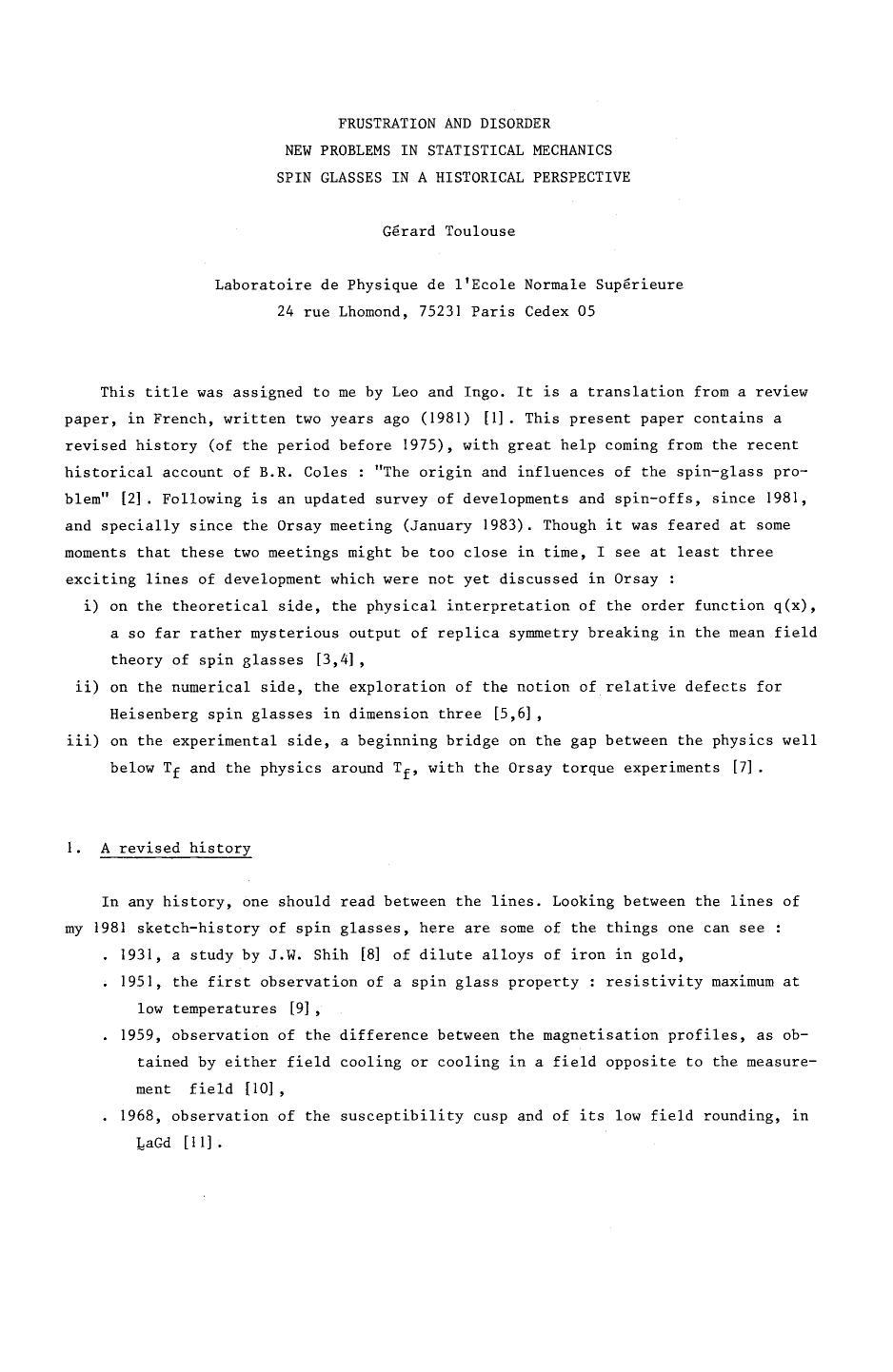 Heidelberg Colloquium on Spin Glasses: Proceedings of a Colloquium held at the University of Heidelberg 30 May â 3 June, 1983 by Gérard Toulouse (auth.) J. L. van Hemmen I. Morgenstern (eds.)