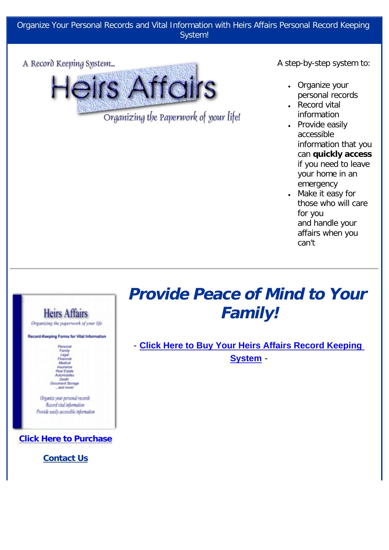 Heirs Affairs Personal Record Keeping. by Best of Kuszter's Collection