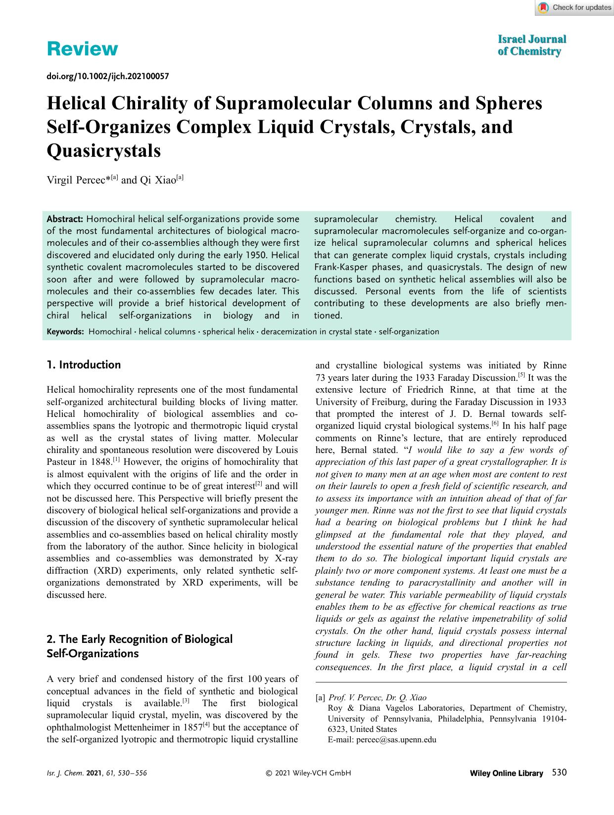 Helical Chirality of Supramolecular Columns and Spheres SelfâOrganizes Complex Liquid Crystals, Crystals, and Quasicrystals by Unknown