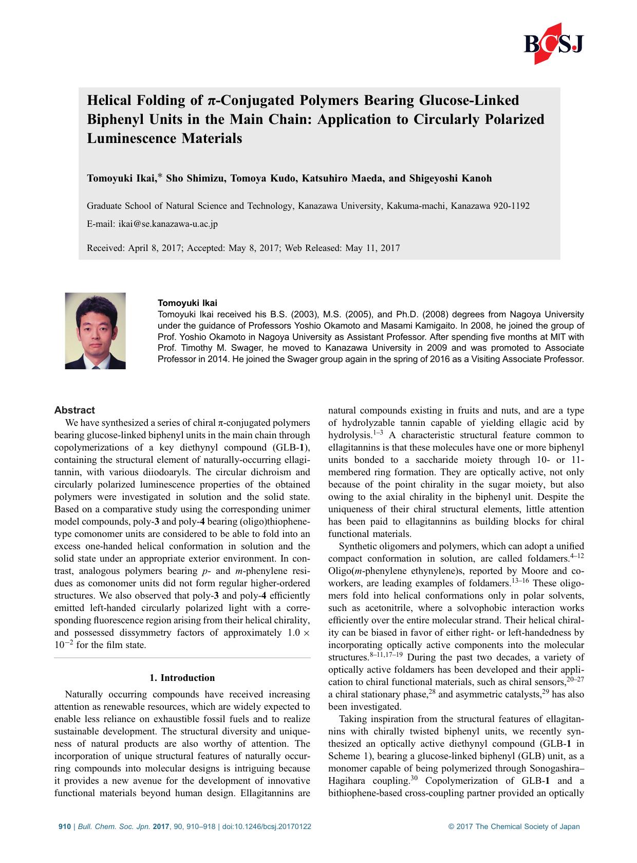 Helical Folding of π-Conjugated Polymers Bearing Glucose-Linked Biphenyl Units in the Main Chain: Application to Circularly Polarized Luminescence Materials by Unknown
