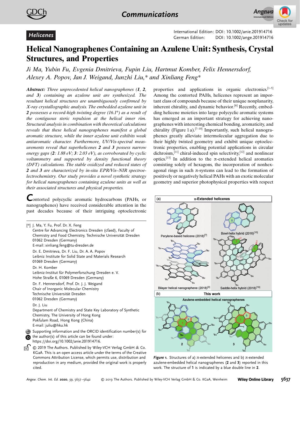 Helical Nanographenes Containing an Azulene Unit: Synthesis, Crystal Structures, and Properties by Unknown