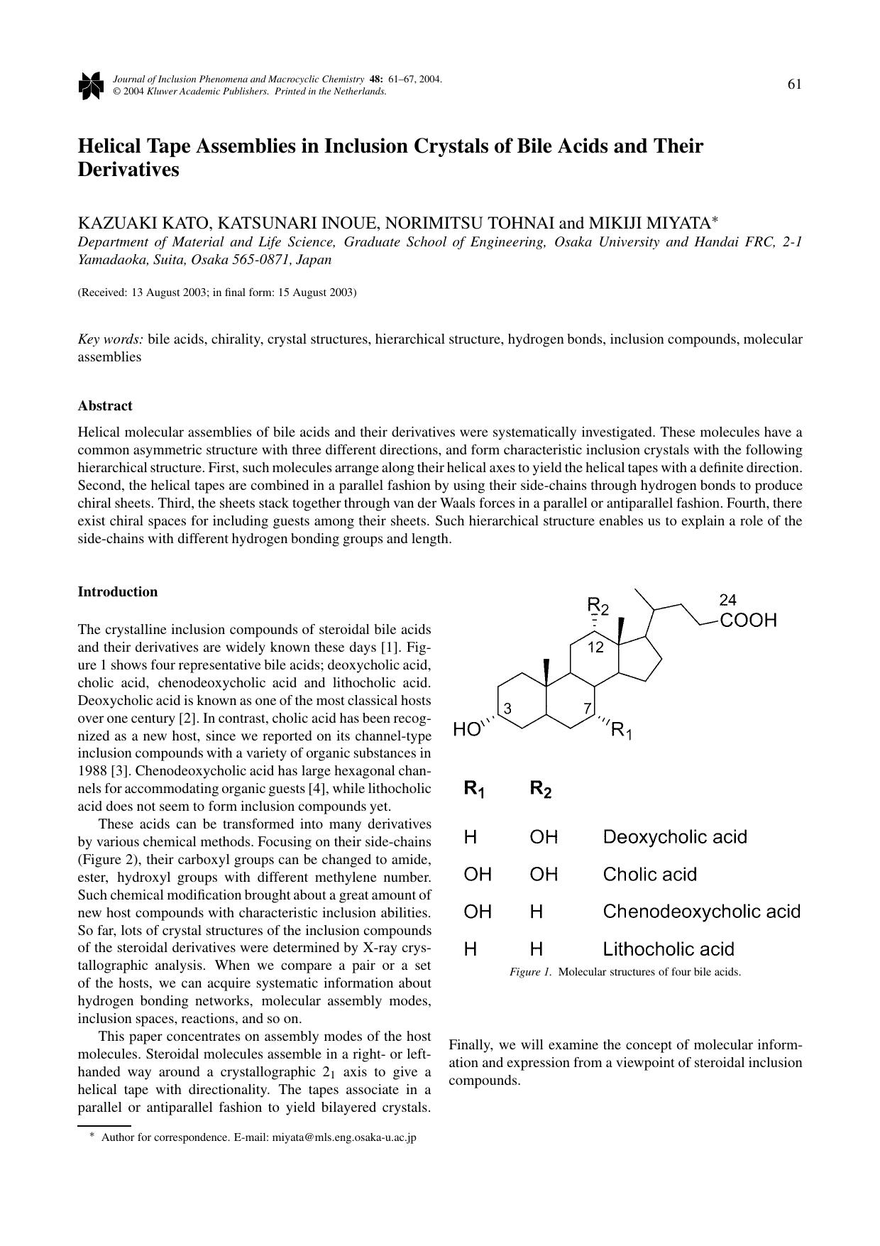 Helical Tape Assemblies in Inclusion Crystals of Bile Acids and Their Derivatives by Unknown