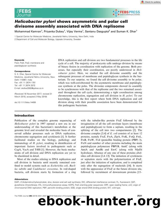 Helicobacter pylori shows asymmetric and polar cell divisome assembly associated with DNA replisome by Unknown