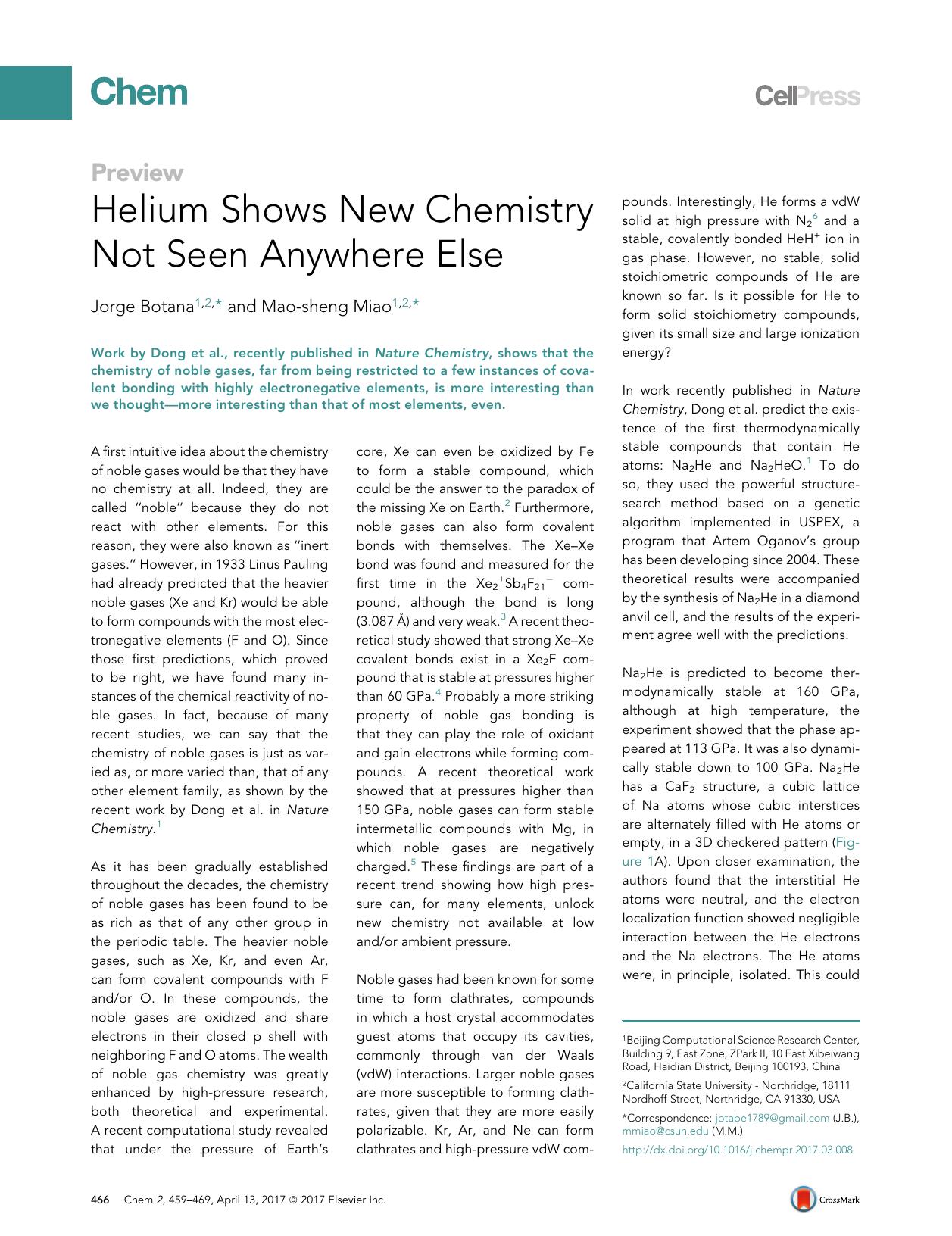 Helium Shows New Chemistry Not Seen Anywhere Else by Jorge Botana & Mao-sheng Miao